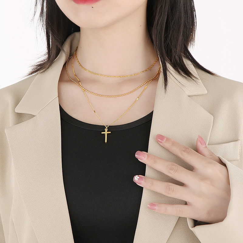 304 Stainless Steel Chain Material Banquet Occasion PVD Coated 18K Gold Plated Geometric Stainless Steel Elegant Waterproof Non Tarnish 304 Stainless Steel Layered Necklaces