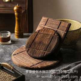 日式木制杯垫家居饭店米线土豆粉餐桌垫桐木圆形砂锅垫茶壶隔热垫