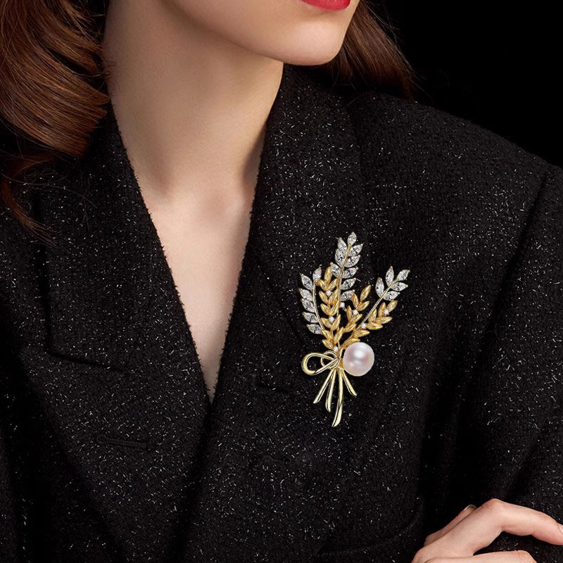 金色复古麦穗胸针高档女大气珍珠胸花轻奢小众设计感别针西服配饰|undefined