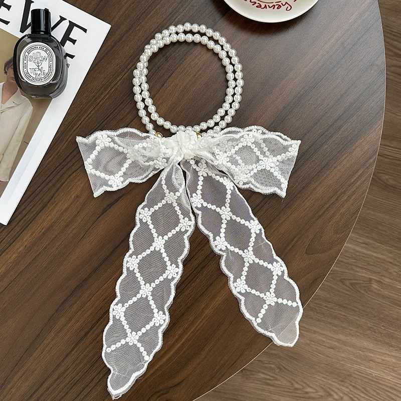 Collar de perlas Nueva bufanda de seda de encaje con cadena de clavícula francesa