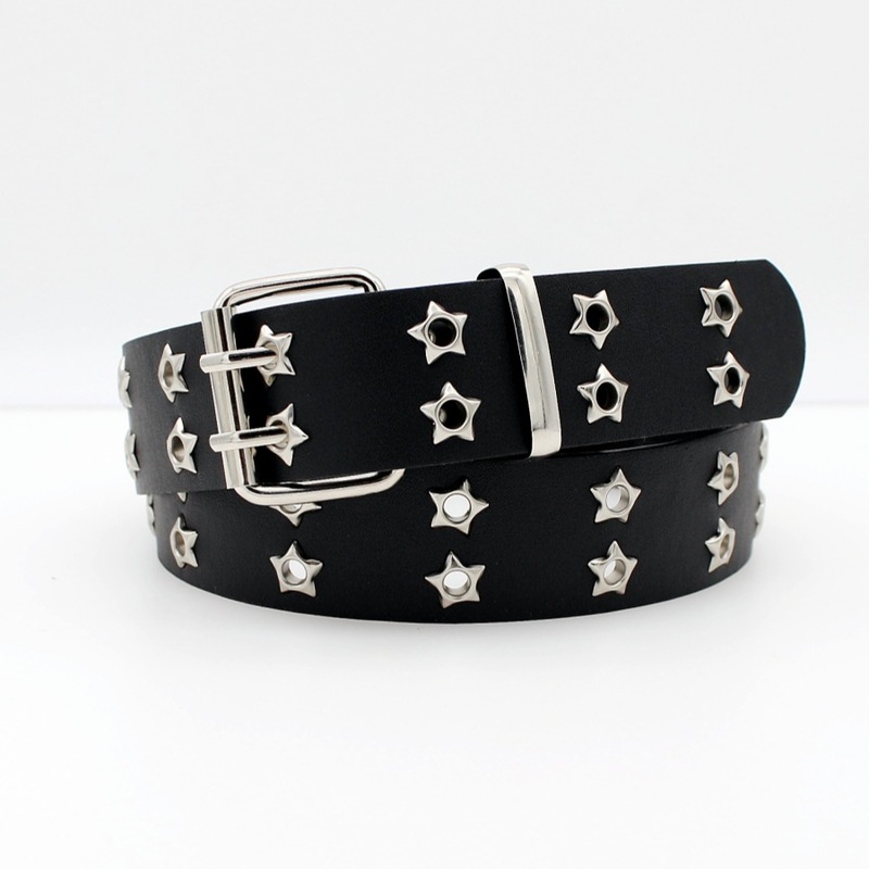Korean Style Hollow Out Punk Casual Belt Women Fashion Star Air Eye Decoration Hip Hop Double Row Belt Women's in stock