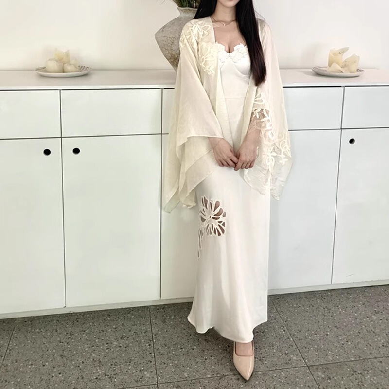 女款夏【花神】法式气质连衣裙镂空绣花穿搭仙气披肩衬衫两件套女|undefined