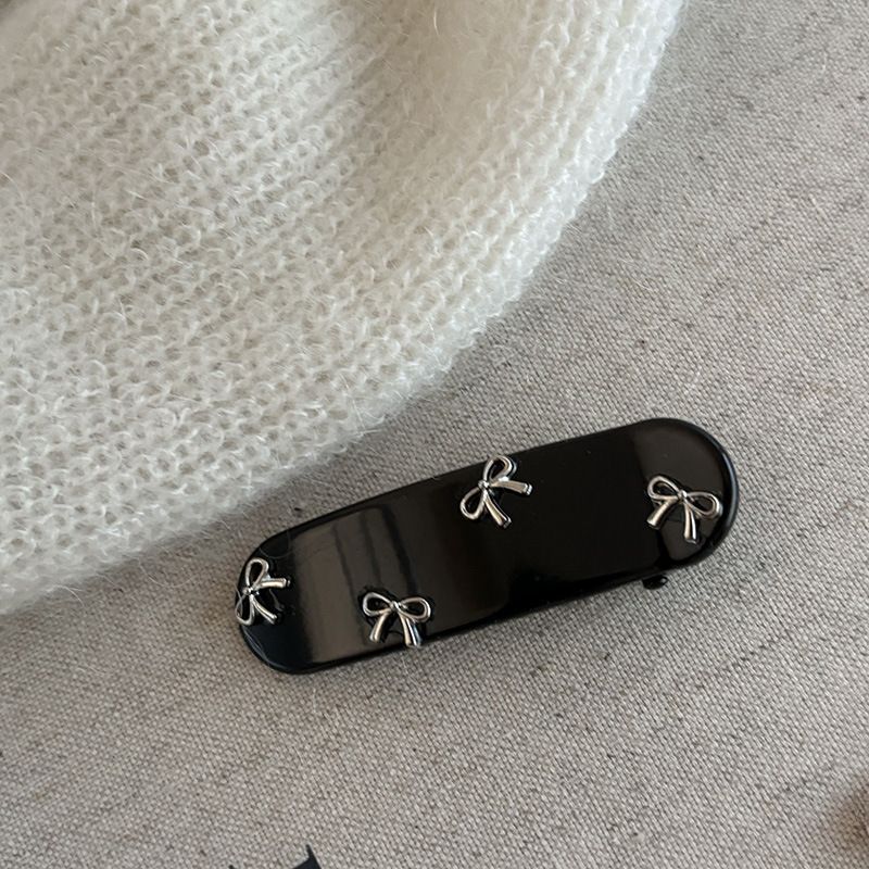 Bandeau à cheveux en épingle à cheveux avec nœud argenté pour fille, noir et rose, doux, cassé, frange, épingle à cheveux latérale, accessoires pour cheveux pour femmes_voghion.com