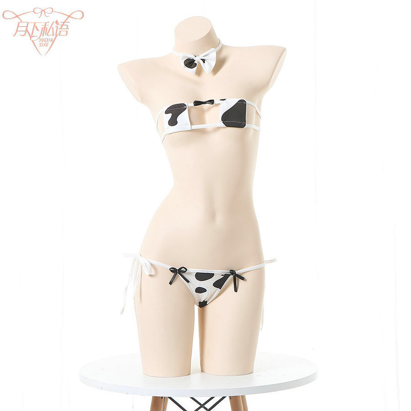 Sexy One-Piece Drop-Shipping Strappy Underwear in Stock Japanese Cute Style Comfortable Breathable Cow Flower Underwear Set