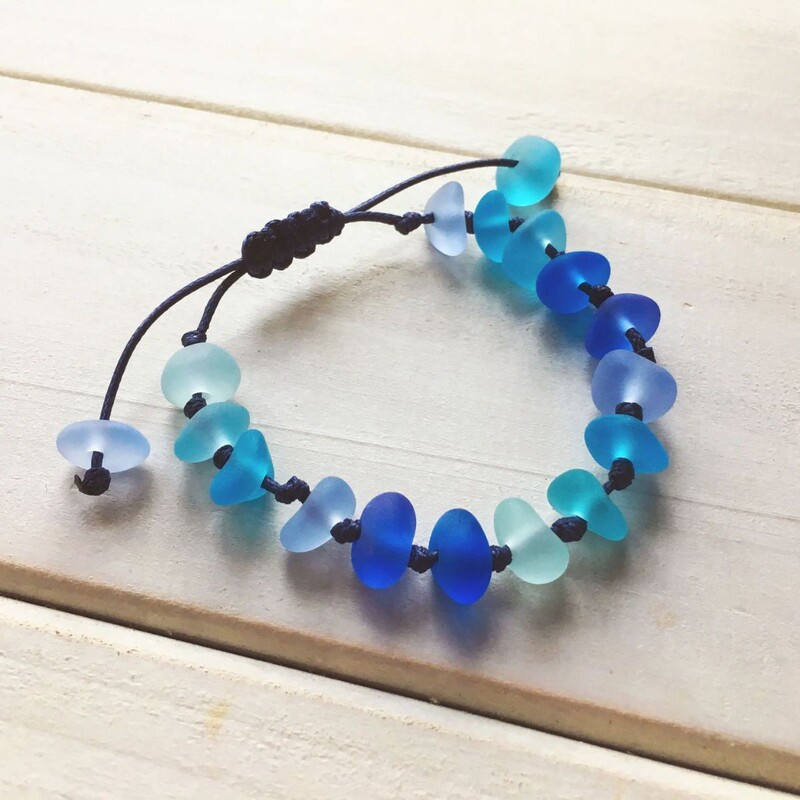 Natural Sea Glass Bracelet Women Gift Adjustable Flat Knot Braided Bracelet Blue Sea Glass Braided Bracelet Natural Sea Glass Bracelet Women Gift Adjustable Flat Knot Braided Bracelet Blue Sea Glass Braided Bracelet