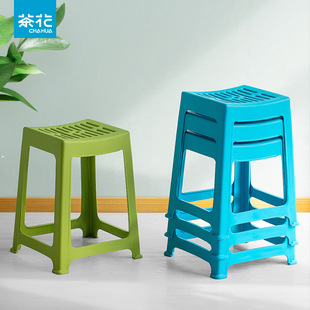 [Factory Direct Sales] Camellia Plastic Stool Bathroom Non-Slip Stool Square Thickeneded Dining Stool Stripesd Stool A0838P