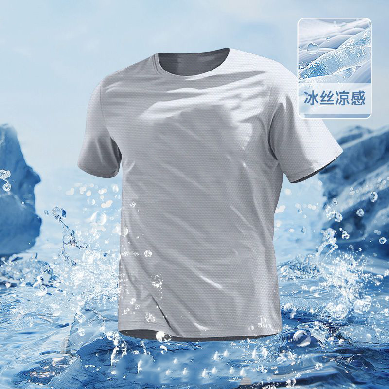 Secado rápido y transpirable mallas de manga corta de verano explosivo camiseta de hielo para hombres de gimnasio camiseta de manga corta al aire libre