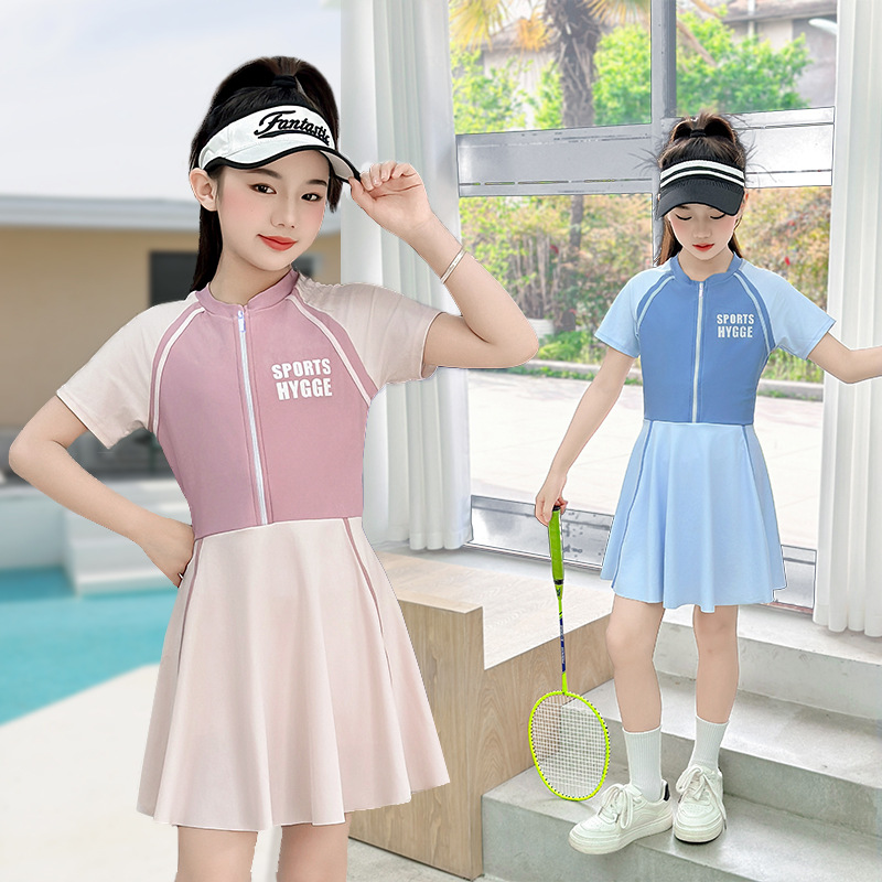 Children's Swimwear Girls' One-piece Skirt for Middle and Big Children, Teenage Students, Girls Conservative Professional Swimwear for Girls Wholesale