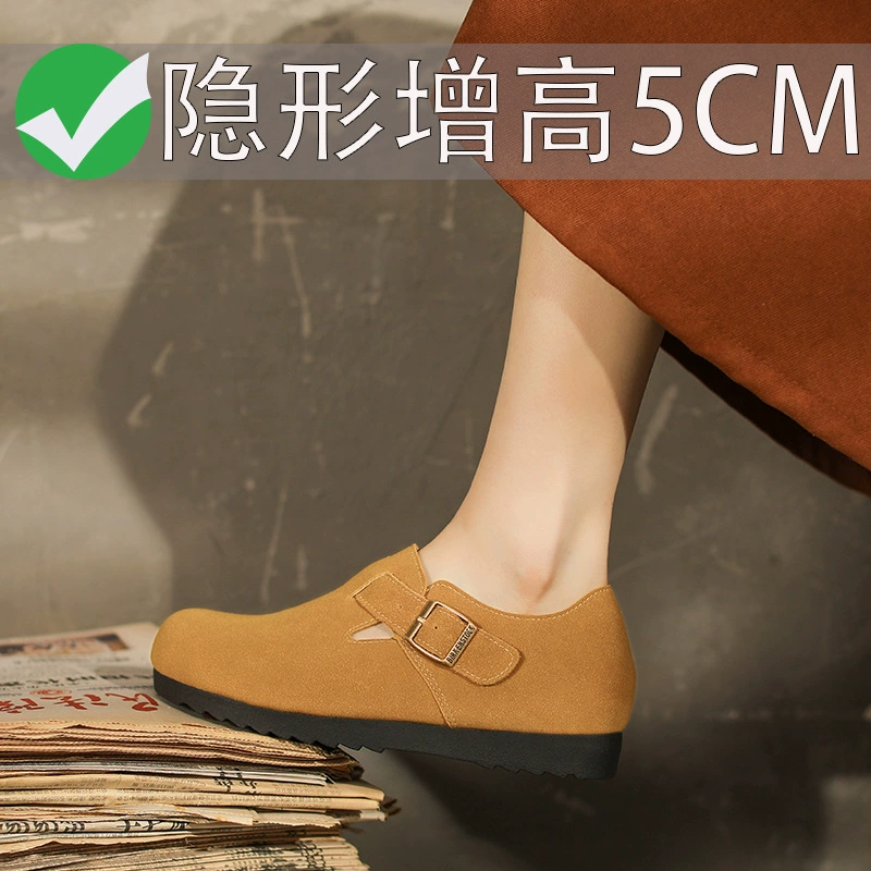 Sanxi такие же ботинки из натуральной кожи скрытого роста в стиле bolken 2023 осень-зима Новые однослойные туфли на толстой подошве с флисовой подкладкой без шнуровки на плоской подошве