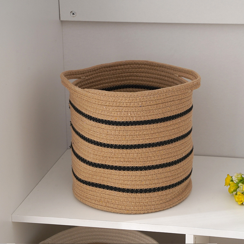 棉绳编织收纳筐 简约日式衣物收纳篓圆形储物篮 外贸出口编织篮