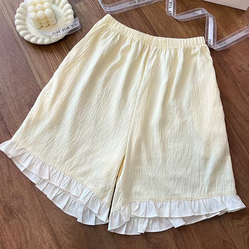 Venta al por mayor transfronteriza verano nuevo estilo pantalones cortos de manga corta rebeca de solapa encaje nube traje de algodón pijamas ropa de hogar cómoda para mujer