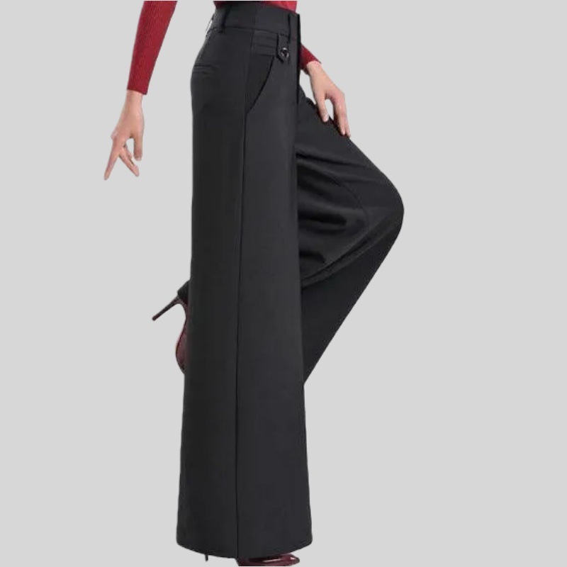 品质直筒裤高腰女阔腿春秋新款黑色宽松垂坠感宽腿西装长裤黑色