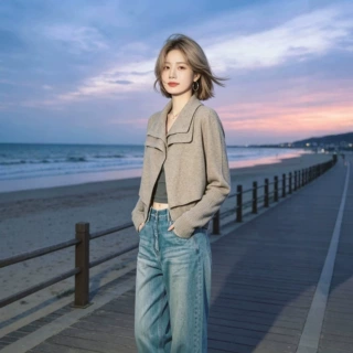 靓依轩 韩系双层翻领短款针织开衫女秋冬外搭小个子毛衣外套上衣