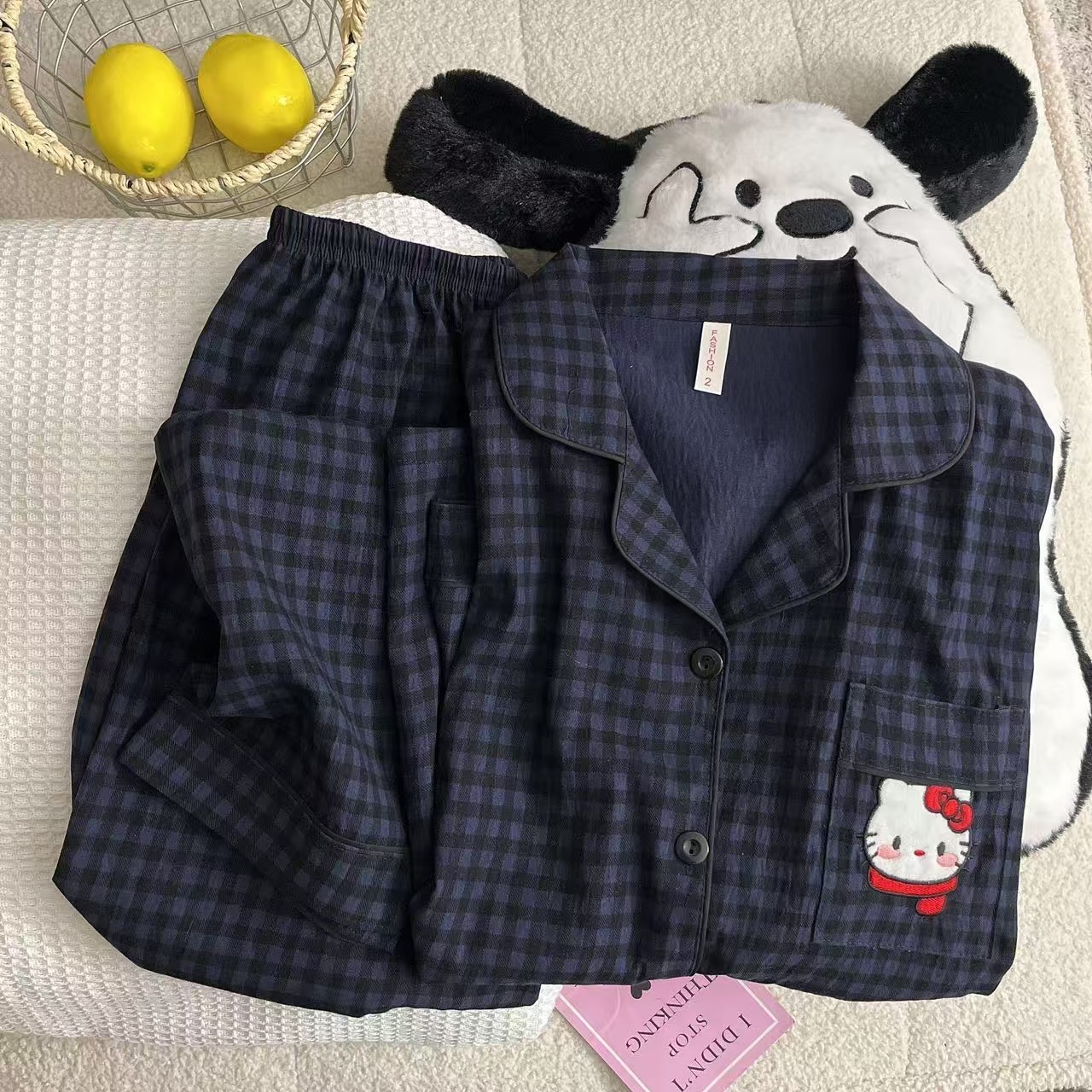 Al por mayor transfronterizo nuevo pijama de mujer pantalones de manga larga nubes de algodón lindos dibujos animados estudiantes cardigan con solapa cubierta de ropa para el hogar