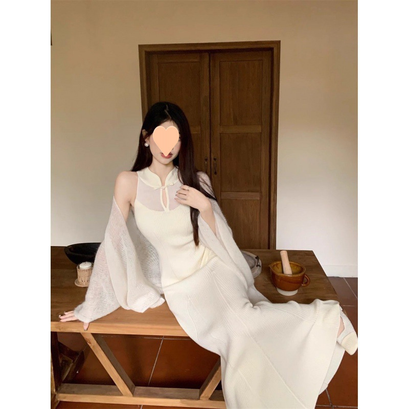 New Chinese-Style Improved Cheongsam Pure Desire Knitted Dress Autumn National Style Elegant Slim Fit Bodycon Fishtail Long Dress