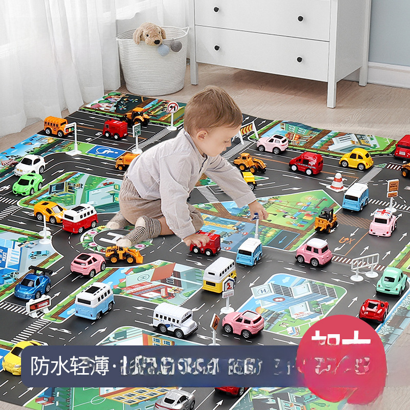 跨境兒童玩具遊戲墊130*100新版純英文版城市交通停車場景地墊