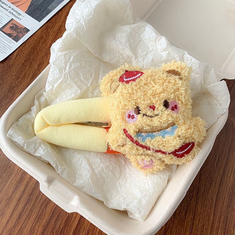 可爱黄油小熊发夹女侧边刘海夹毛绒公仔碎发夹卡通个性少女心发饰|undefined