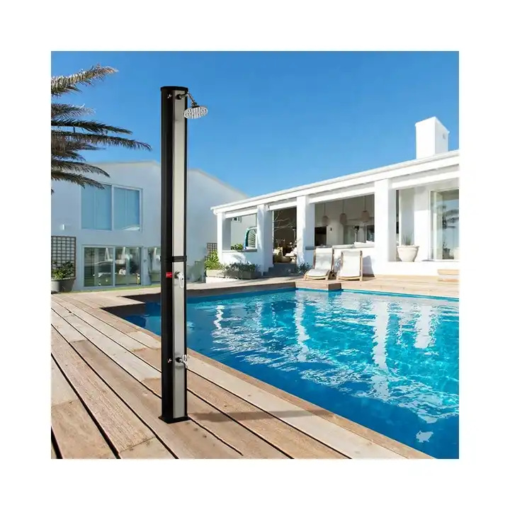Ducha solar plateada resistente a los rayos UV de 35L con válvula de interruptor para piscina.