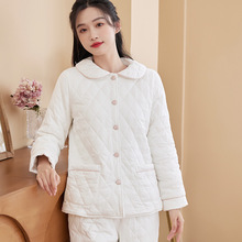 清仓纯棉夹棉睡衣女冬季加厚双层保暖珊瑚绒法兰绒家居服长袖套装