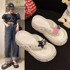 小香風五角星厚底拖鞋女 夏季沙灘度假踩屎感涼拖 防滑休閒沙灘鞋