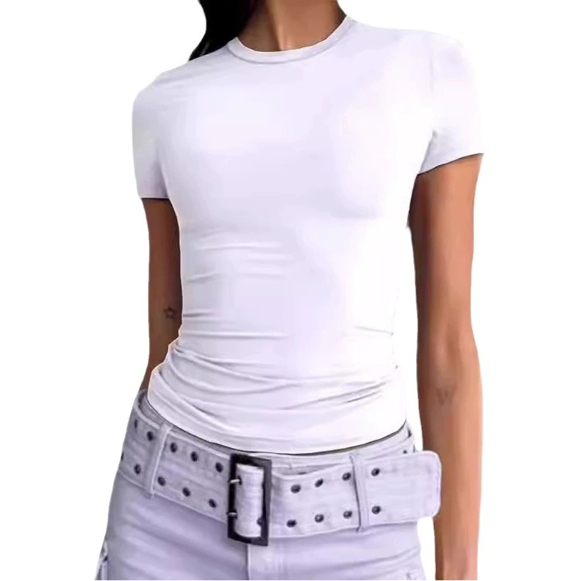 Европейские и американские летние женские пуловеры, футболки для секса, облегающие топы, модная женская одежда из молочного шелка с круглым вырезом, высококачественная женская одежда из молочного шелка