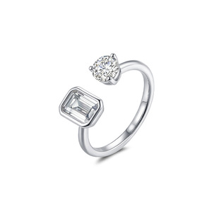 Cross-Border Hot Selling European and American 5*7 Rectangular Moissanite S925 Silver Ring Fashionable Simple Opening Adjustable Ring