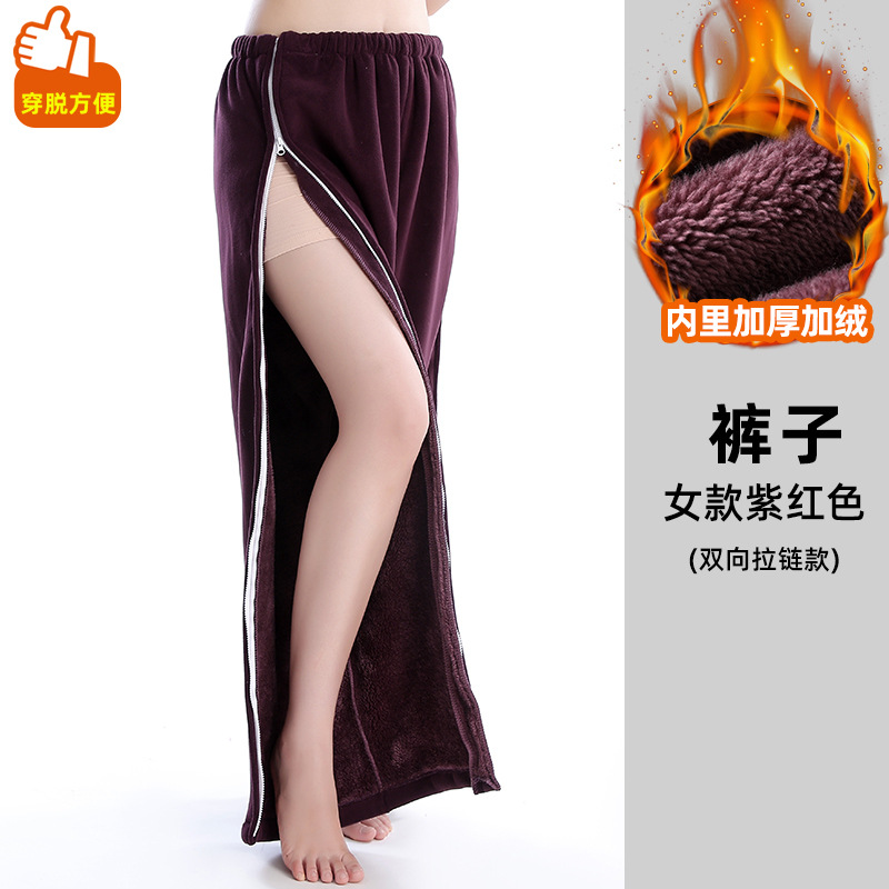 두꺼운 벨벳 여성용 보라색 바지