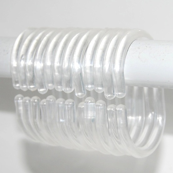 Anillo de baño retorcido de alta calidad/en caja transparente en forma de C gancho Barra de cortina de ducha anillo colgante gancho anillo de cortina de ducha 12 unids/caja