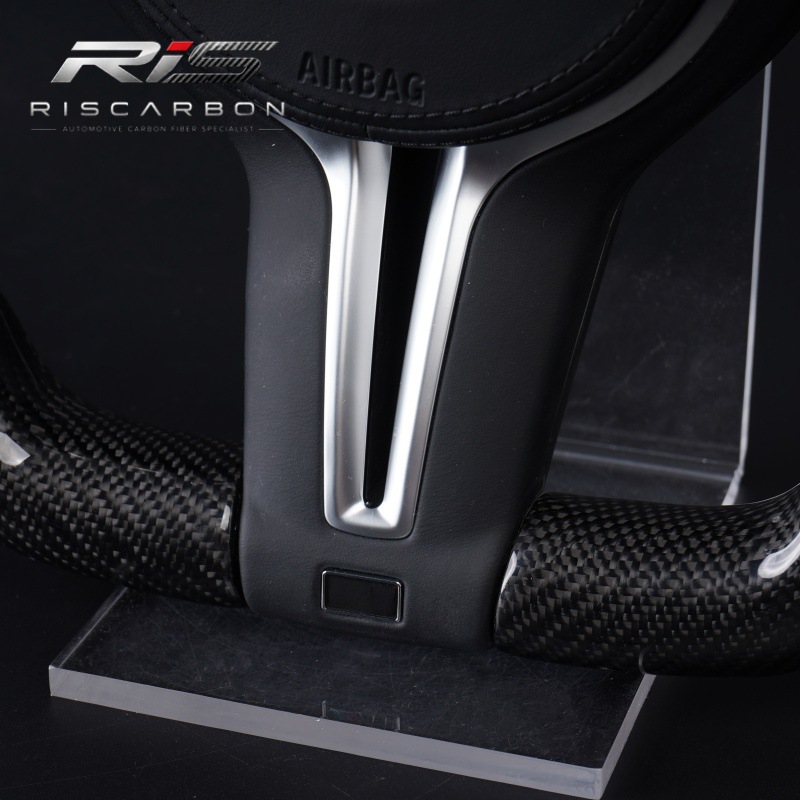 Carbon fiber steering wheel with crystal accents, flat-bottomed design, compatible with BMW F30F10F11F15F16F20F25F18
