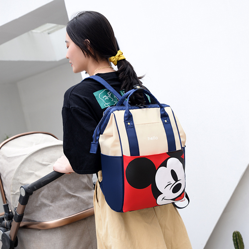 Cross-Border Cartoon Mommy Bag, Mother and Baby Bag, Portable Backpack, Large Capacity Diaper Storage Bag, Air Cushion Strap