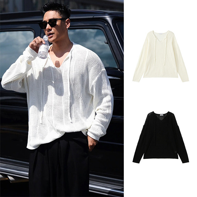 Sexy fishnet hollow-out sun protection cardigan knit sweater for men, spring and autumn style, suitable for layering, large mesh, cross-border factory wholesale