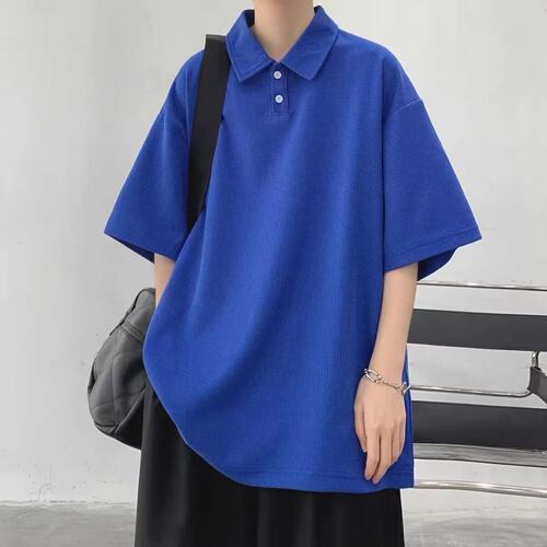 Men's Short Sleeve Summer Loose Casual Checkered Polo Shirt, Ins Hong Kong Style Trendy Versatile Collared Top