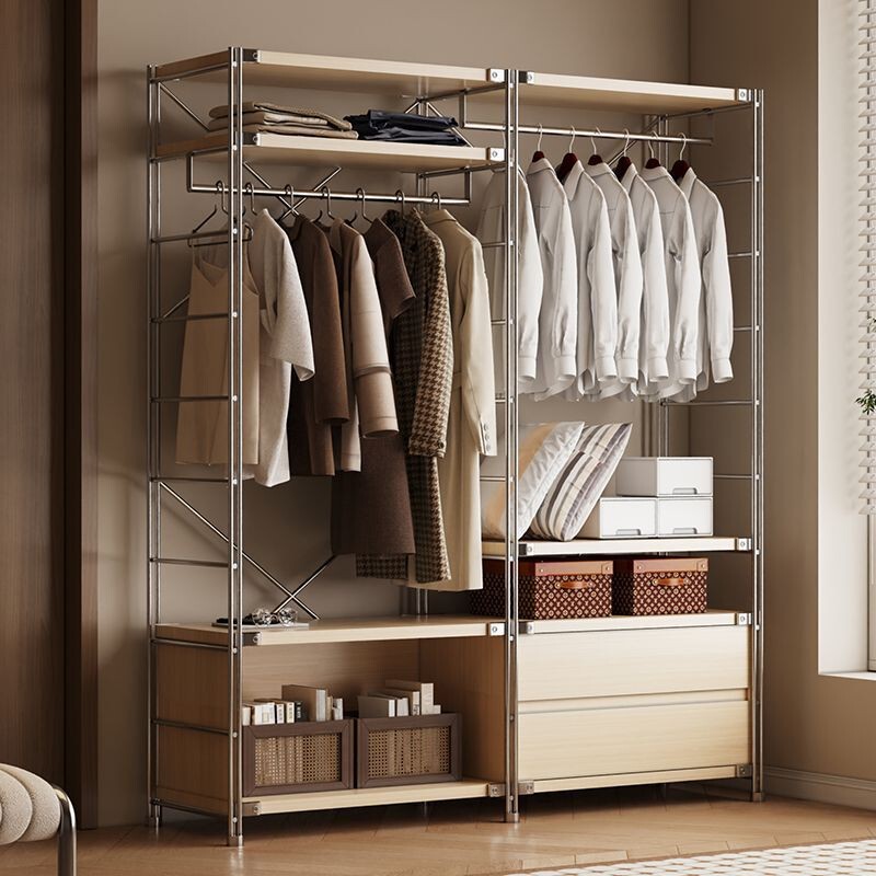 51cm Deep Open Wardrobe Japanese-style Log Style Bedroom Hanger Walk-in Closet Minimalist Wardrobe Storage Rack