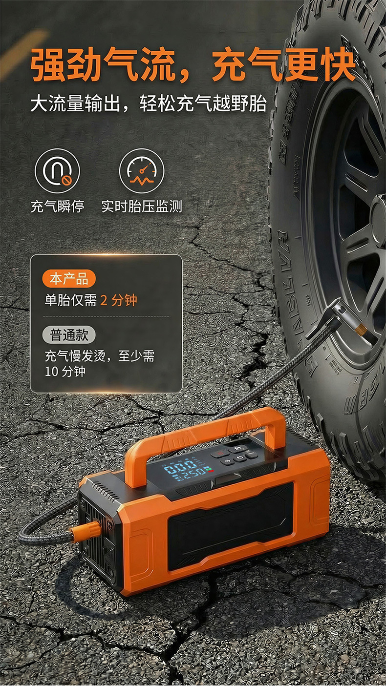 Car Emergency Starting Power Supply, Car-Mounted Air Pump, High-Pressure Inflator, Power Bank, Air Blower, and Compressor All-In-One Device
