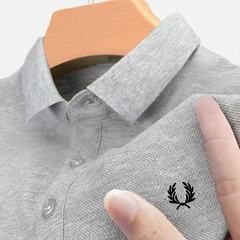 2024跨境刺绣印花麦穗polo青年短袖男士休闲翻领扣子