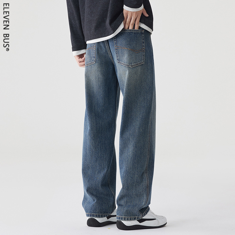 American Retro Cleanfit Wide-Leg Jeans for Men in Autum New Fashion Brand Loose Straight Denim Long Pants for Men