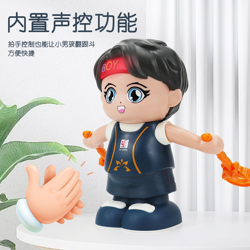 Control de voz eléctrico acrobacias de inducción tumble niño pequeño música iluminación dibujos animados niña muñeca juguetes de puzzle para niños