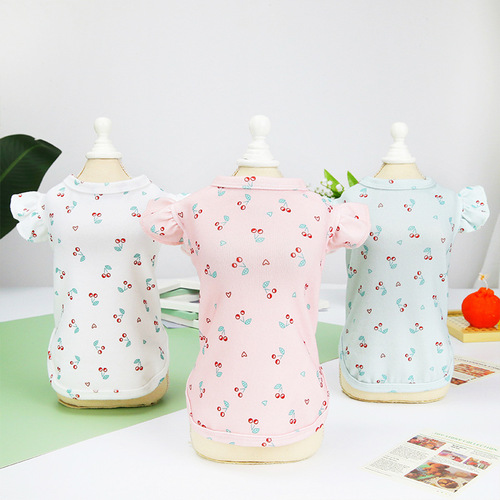 New puppy clothing lace sleeve T-shirt small and medium-sized dogs Teddy pet puppy clothes Pomeranian spring and summer clothing