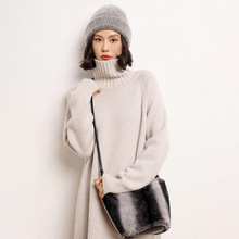 秋冬100%纯山羊绒衫女高领中长款毛衣纯色连衣裙套头针织打底衫