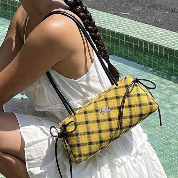 Korean Niche Plaid Canvas Baguette Bag For Women 2026 Spring New Trendy Versatile Commuter Shoulder Underarm Bag - Thumbnail 2