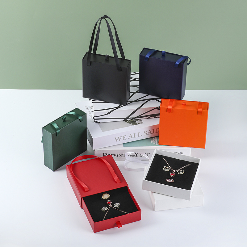 Spot portable drawer box Jewelry earrings necklace ring jewelry box Black pendant earrings storage paper box