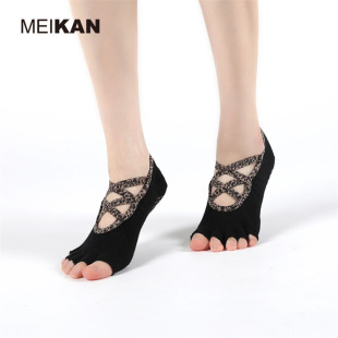 Meikan Yoga Socks Women's Leopard Print Backless Cross Strap Non-Slip Socks Five-Finger Socks Pilates Split Finger Floor Socks