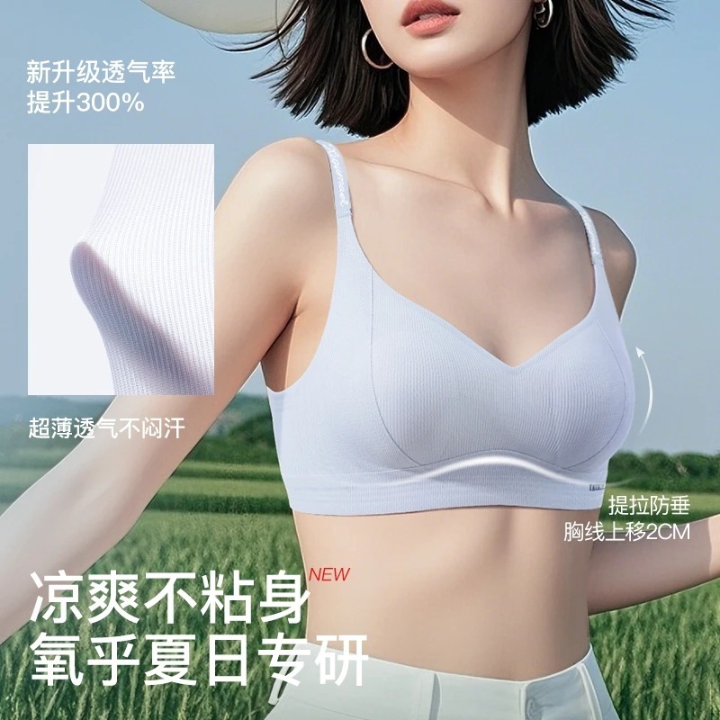 酸素クールインビジブルリキッドファンデーション、大きな胸、小さな文字、ストラップブラ、夏用薄手シームレス小胸下着、綿|undefined
