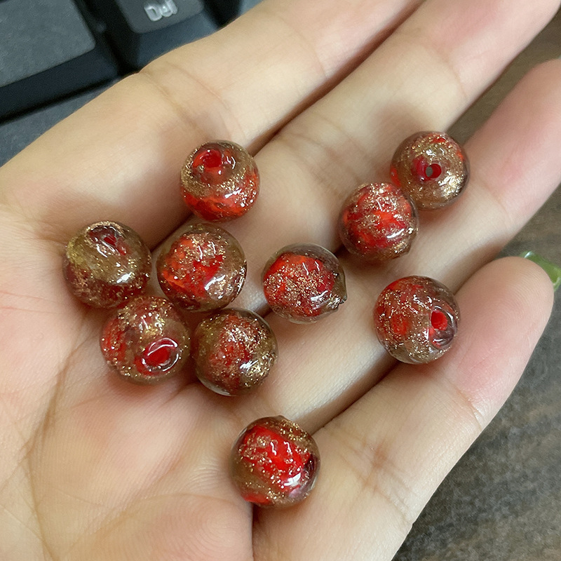Yonghe 金箔灰ガラス DIY ルースビーズアクセサリーラウンドビーズ古代カラフルな砂ガラスビーズ半完成アクセサリー 1|undefined