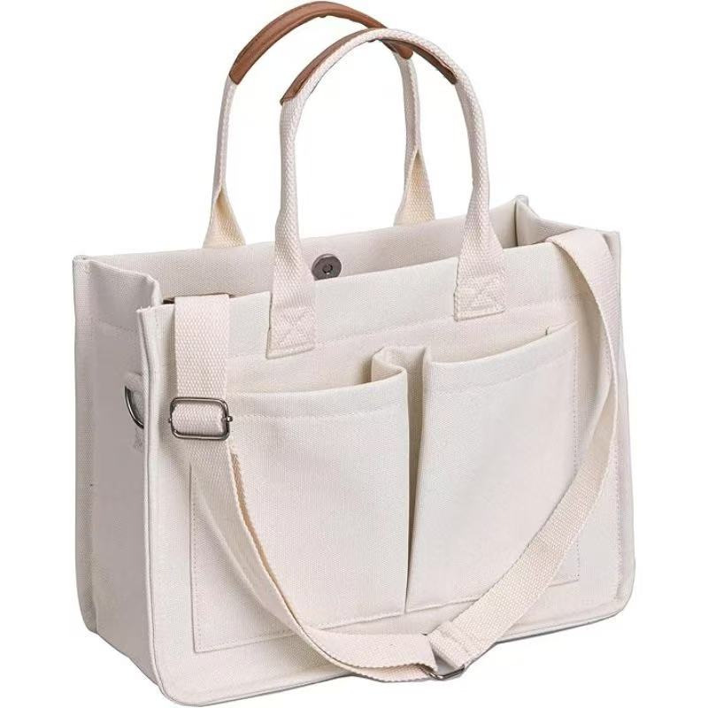 In-Stock Hot-Selling Large Canvas Tote Bag with Pockets, Laptop Crossbody Bag, Wallet, Everyday Bag, Handbag