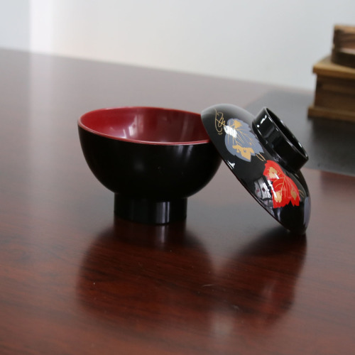 Japanese black and red two-color soup bowl suction bowl restaurant one-person portion flavor steaming bowl small flower bowl canteen rice bowl diameter 12CM