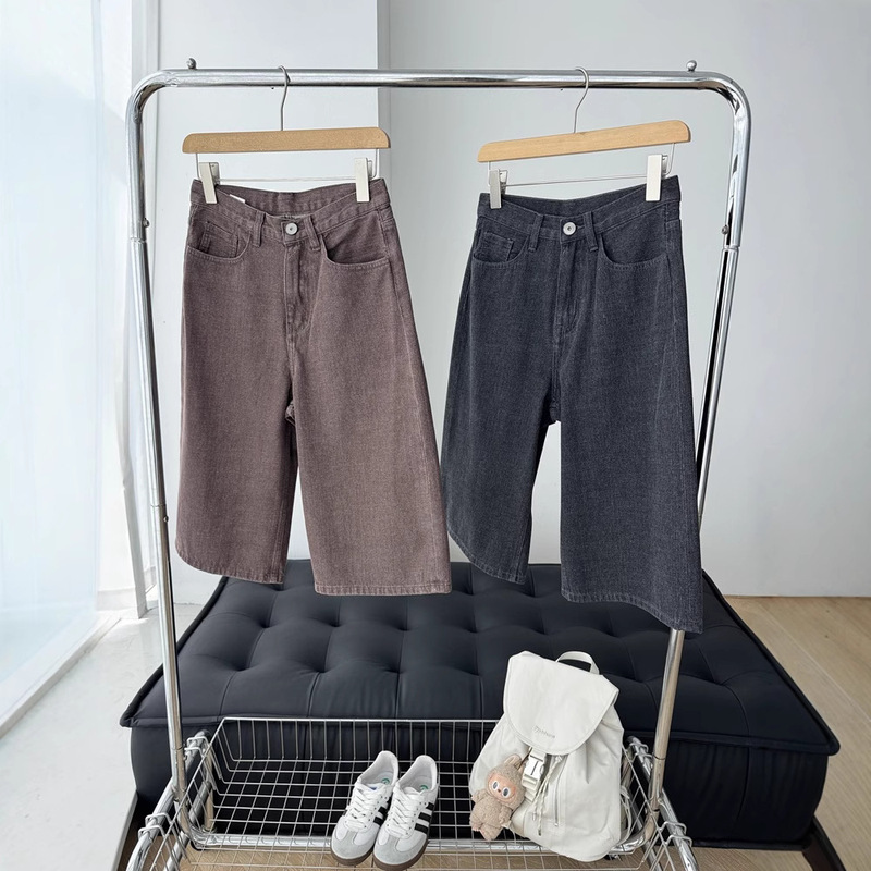 Fashionable and Handsome ~ Italian BC Retro High Waist Cotton Denim Straight Leg Long Bermuda Pants Women