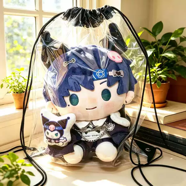Dustproof Transparent Pvc Drawstring Bag Doll Backpack Bag Plastic Storage Bag Waterproof Outdoor Marathon Pvc Bag