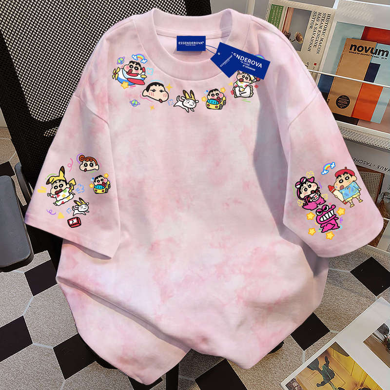 American Tie-Dye Summer 2025 Short-Sleeved Printed T-Shirt for Women Crayon Shin-Chan Loose and Cute Round Neck Pink Inner Top American Tie-Dye Summer 2025 Short-Sleeved Printed T-Shirt for Women Crayon Shin-Chan Loose and Cute Round Neck Pink Inner Top