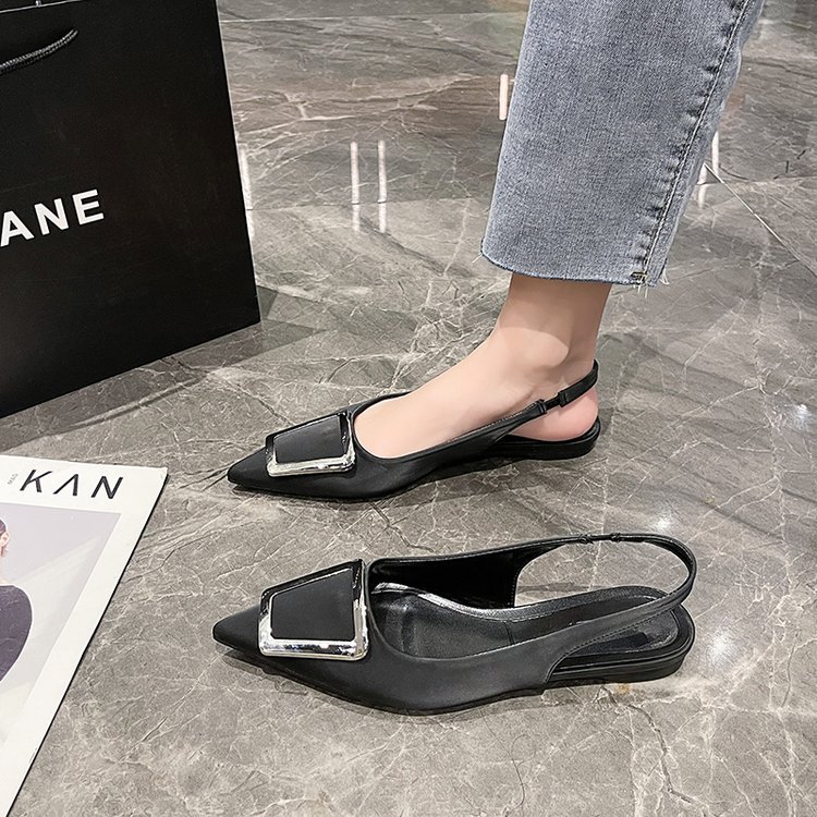 Fairy French style Baotou sandals for women 2024 new spring/summer square buckle pointed sandals, simple and elegant_voghion.com